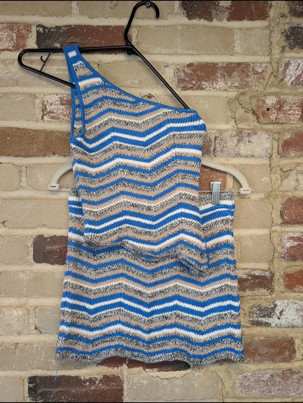 emory park Blue, White, Tan Chevron Knit Skirt Set